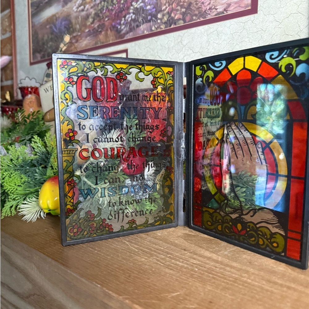 Vintage 1997 Catholic Stained Glass Serenity Prayer Panel Home Decor - Picture 6 of 8